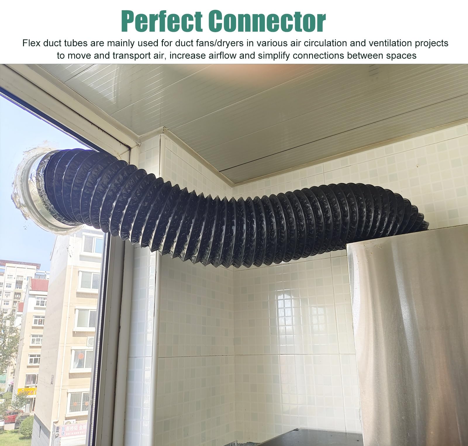 Tubo Flexible Tubo Secadora Manguera de Ventilación de Secadora con Conducto Flexible para Espacios Reducidos, 150-500 Mm Kit de Tubo de Escape Flexible para Campana Extractora de Cocina, Manguera de