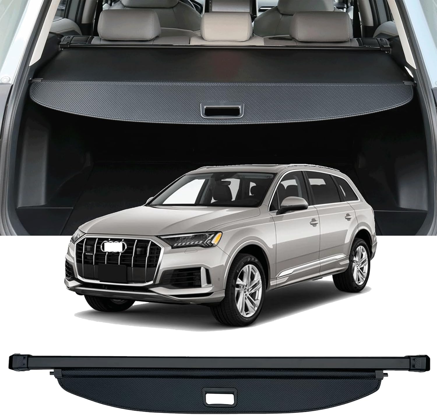 Cargo Cover Compatible with 2017-2024 Audi Q7 Retractable Rear Trunk Cover Trunk Security Cover Shielding Shade Privacy Screen Cover Q7 Cargo Cover 2017 2018 2019 2020 2021 2022 2023 2024