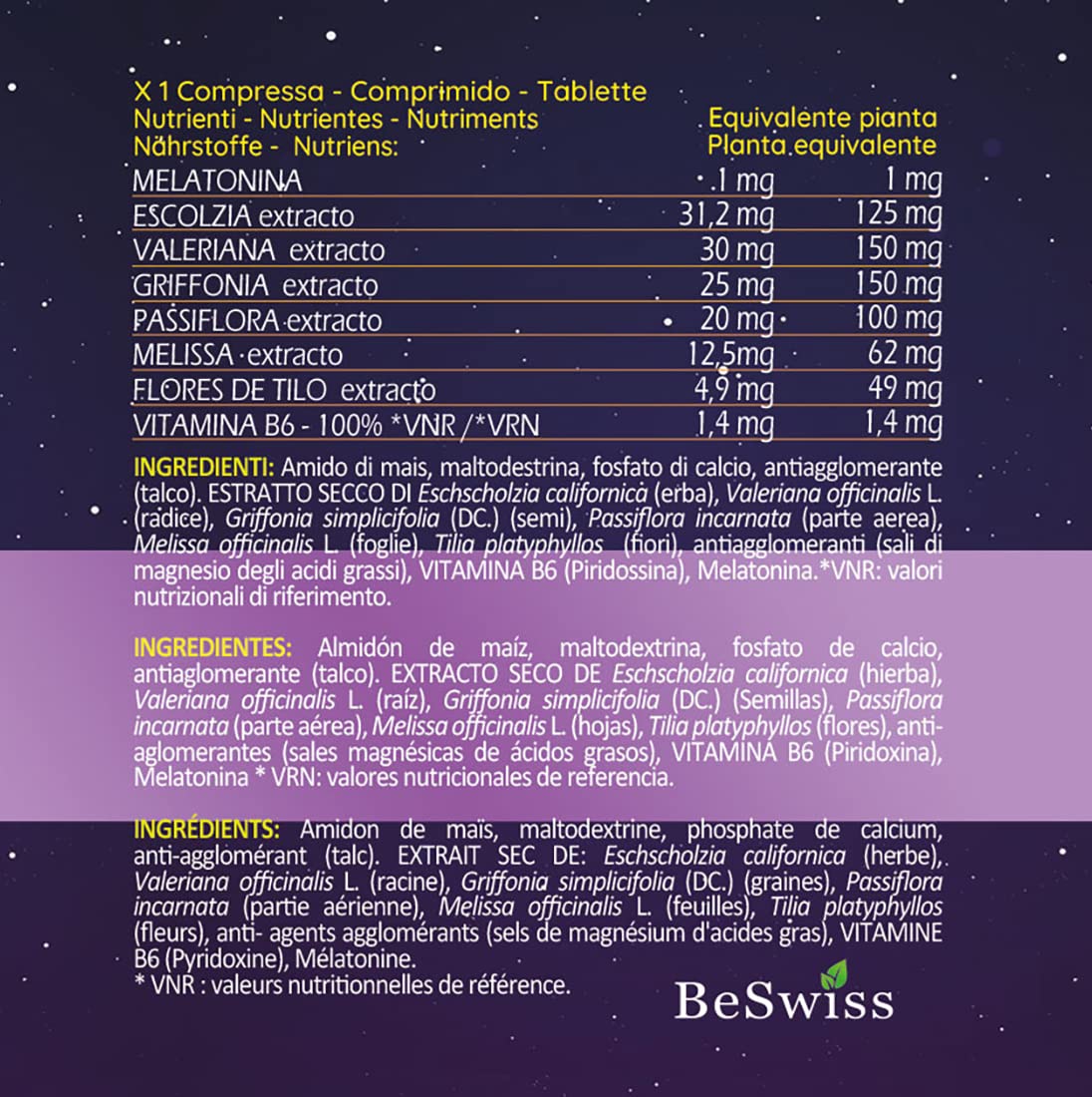 Melatonina per dormire DEEP ZZZ, Valeriana, Griffonia, Passiflora, Melissa. Sonnifero naturale potente. Aumenta la produzione di melatonina in modo naturale. 180 capsule per 6 mesi.