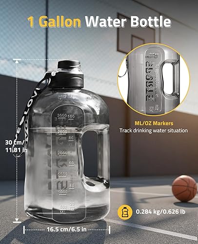 Vista 3 de CVLIFE Botella de agua de 1 galón con asa, jarra de agua grande de un galón con correa, botella deportiva grande para gimnasio, contenedor de agua