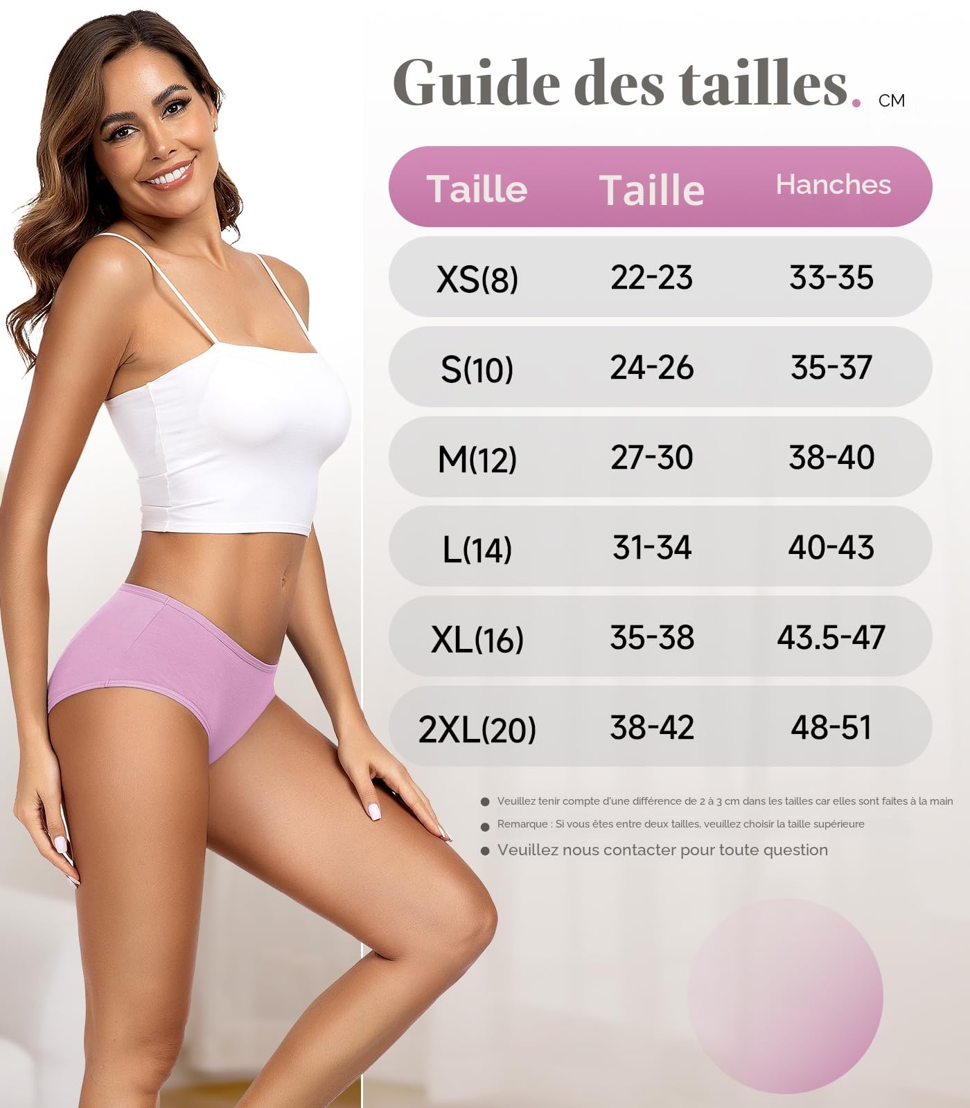 Culottes Femme Coton Élasticité Parfaite – Taille Moyenne, Confort Respirant – Lot de 6