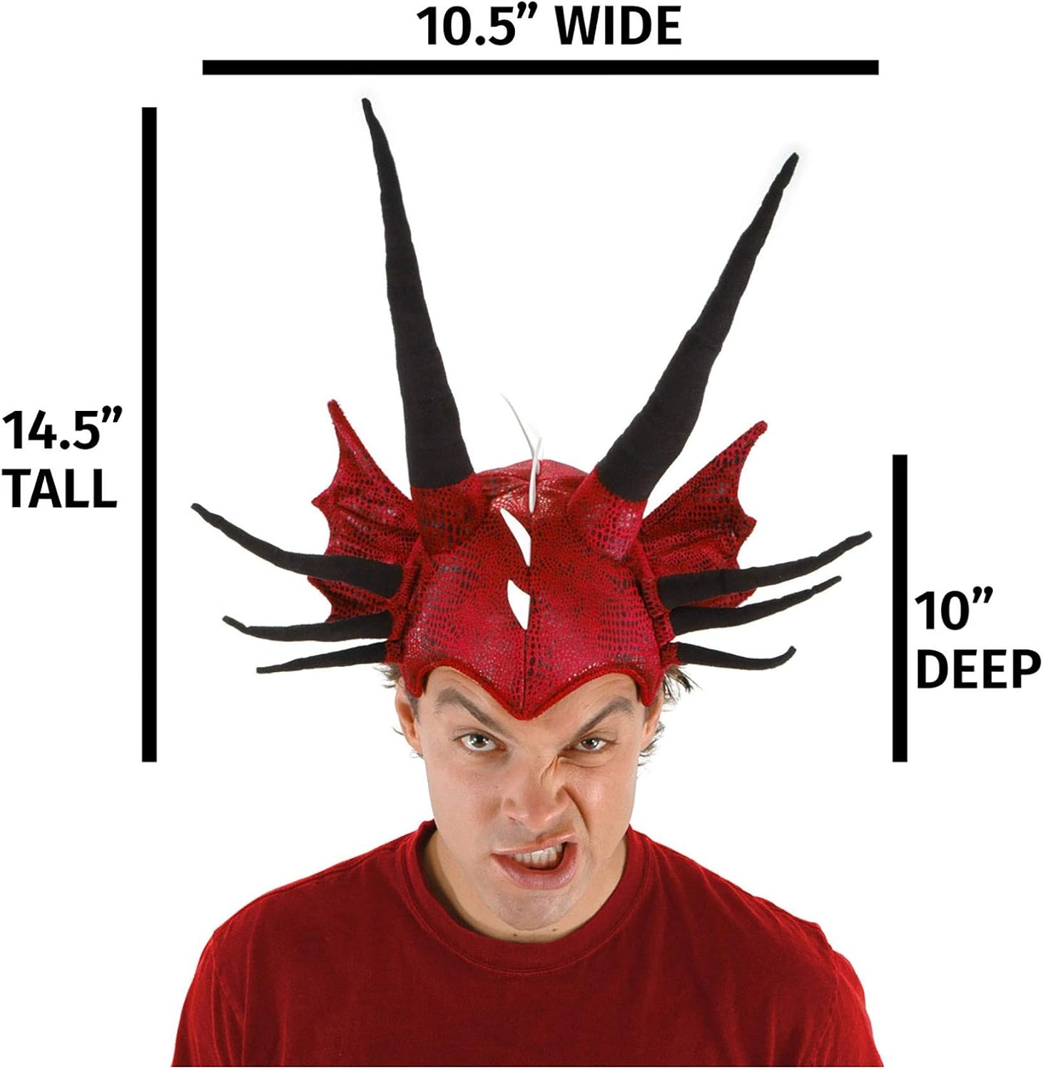 Soft Horned Dragon Costume Hat Accessory - Adjustable Hat with Fiberfill-Stuffed Horns