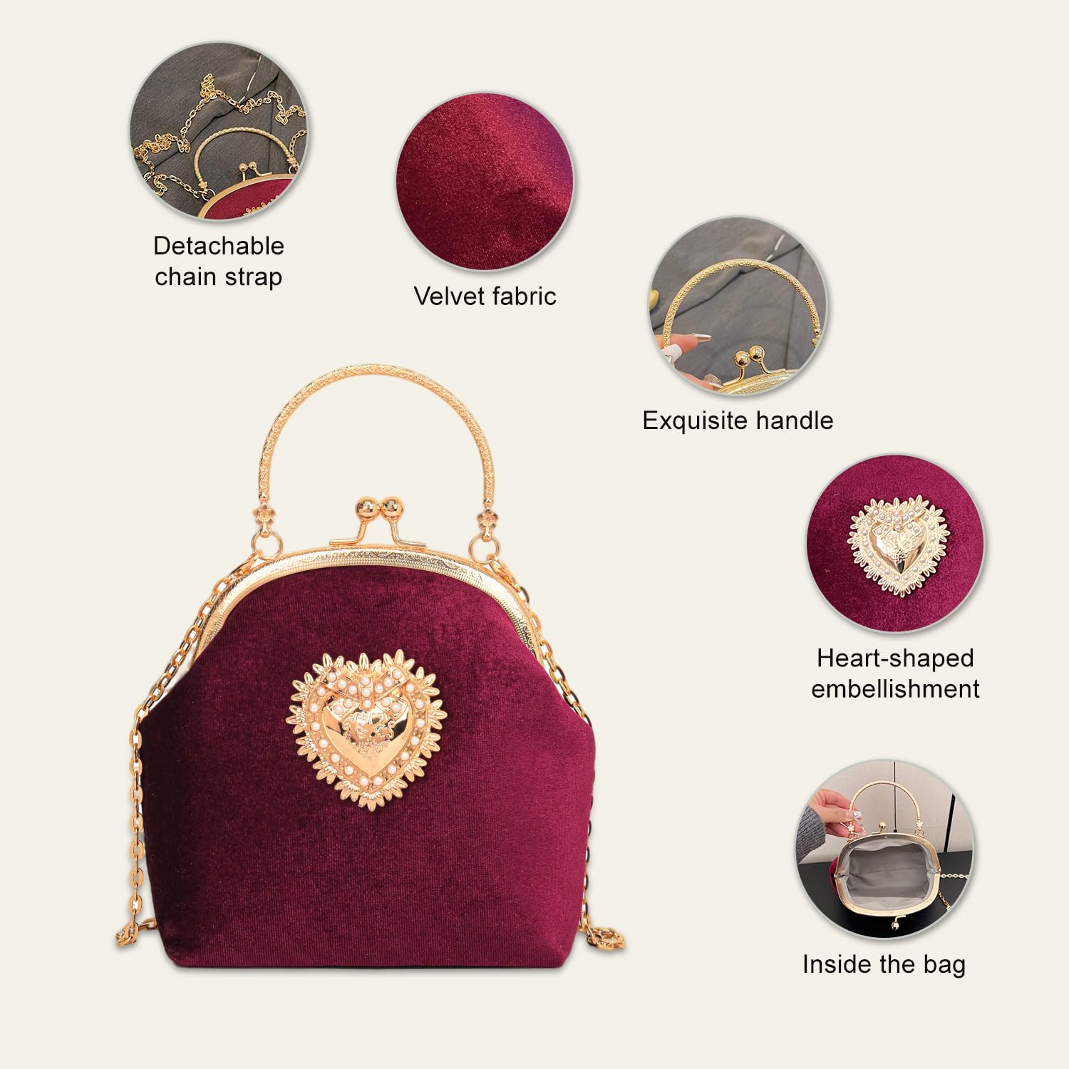 Pahajim‌ Bolso Fiesta Mujer Bolso Noche Elegante Cartera de Mano, Vintage Clutch Ceremonia con Cadena para Boda Novia Cocktai Banquete