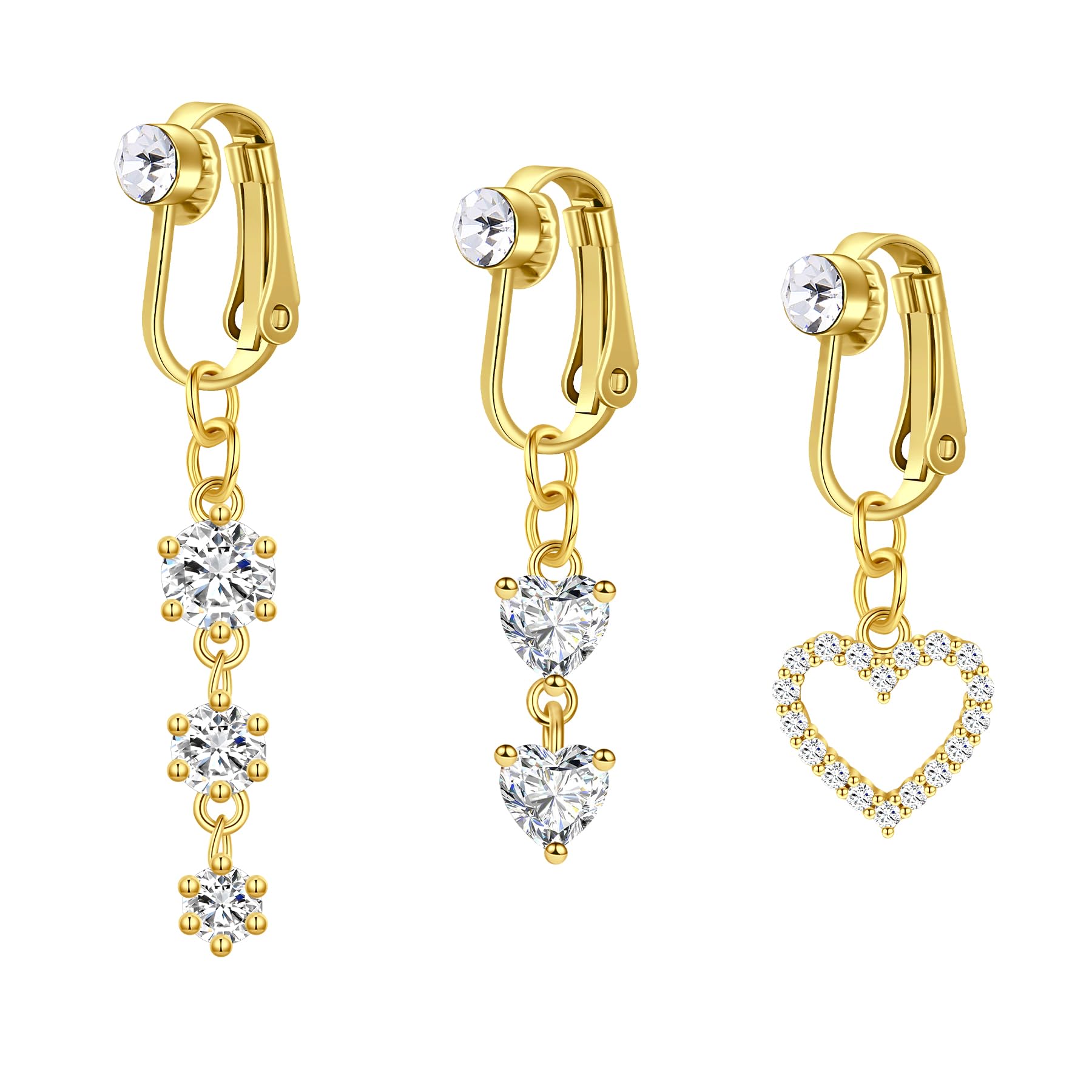 QSKISS Fake Bauchnabelpiercing Clip Auf Bauchnabelpiercing Chirurgenstahl Snap Chirurgenstahl Fake Piercing Bauchnabel Herz Schmetterling Baumeln Nicht Durchbohrt Piercing-Schmuck