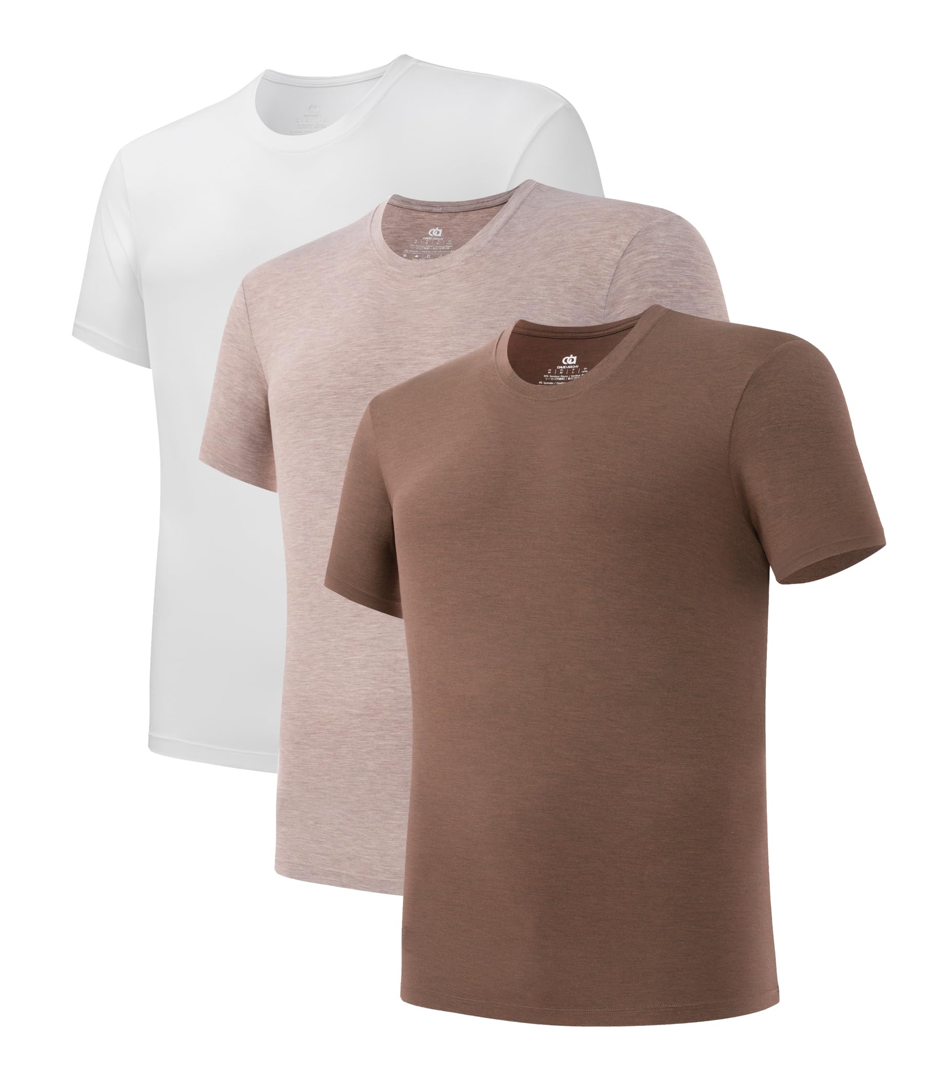 DAVID ARCHY Men's Cool & Dry Undershirt Rayon Made from Bamboo T Shirts Moisture-Wicking Heather Tees for Men, 3-Pack