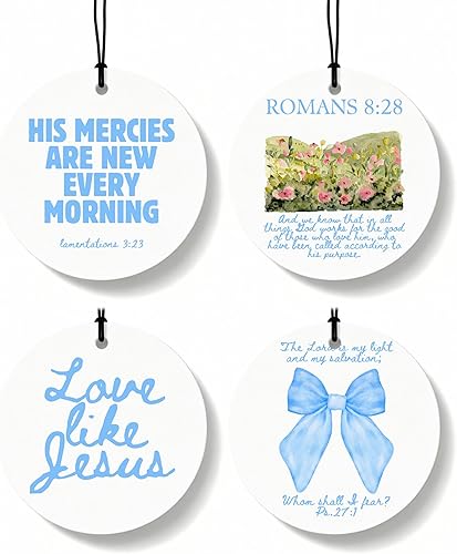 Miniatura 28 de Coquette - Ambientador cristiano para automóvil, 4 unidades, retro verde salvia, ambientador colgante religioso para autos, armario, cajón, libros,