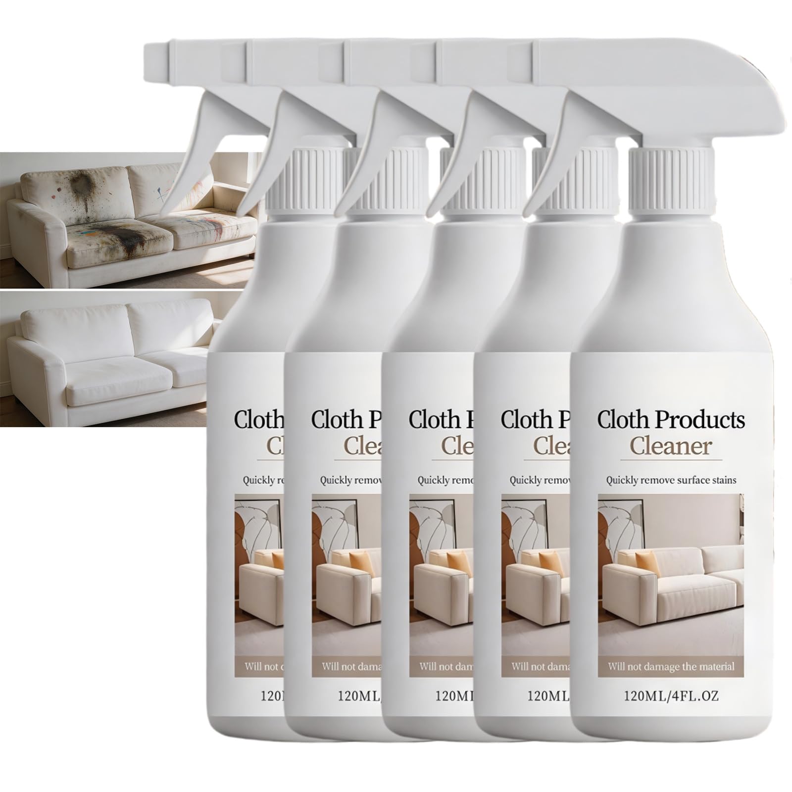 Detergente per tessuti senza risciacquo,Spray per la pulizia del divano senza lavaggio per divani e mobili imbottiti, Detergente per tappezzeria senza acqua per divano in tessuto e materasso (5pcs)