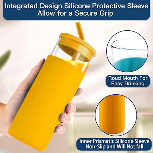 Miniatura 3 de E SUPEREGROW Taza para café helado con tapas y popote, botella de agua de vidrio de 20 onzas con funda protectora de silicona, reutilizable, lindo