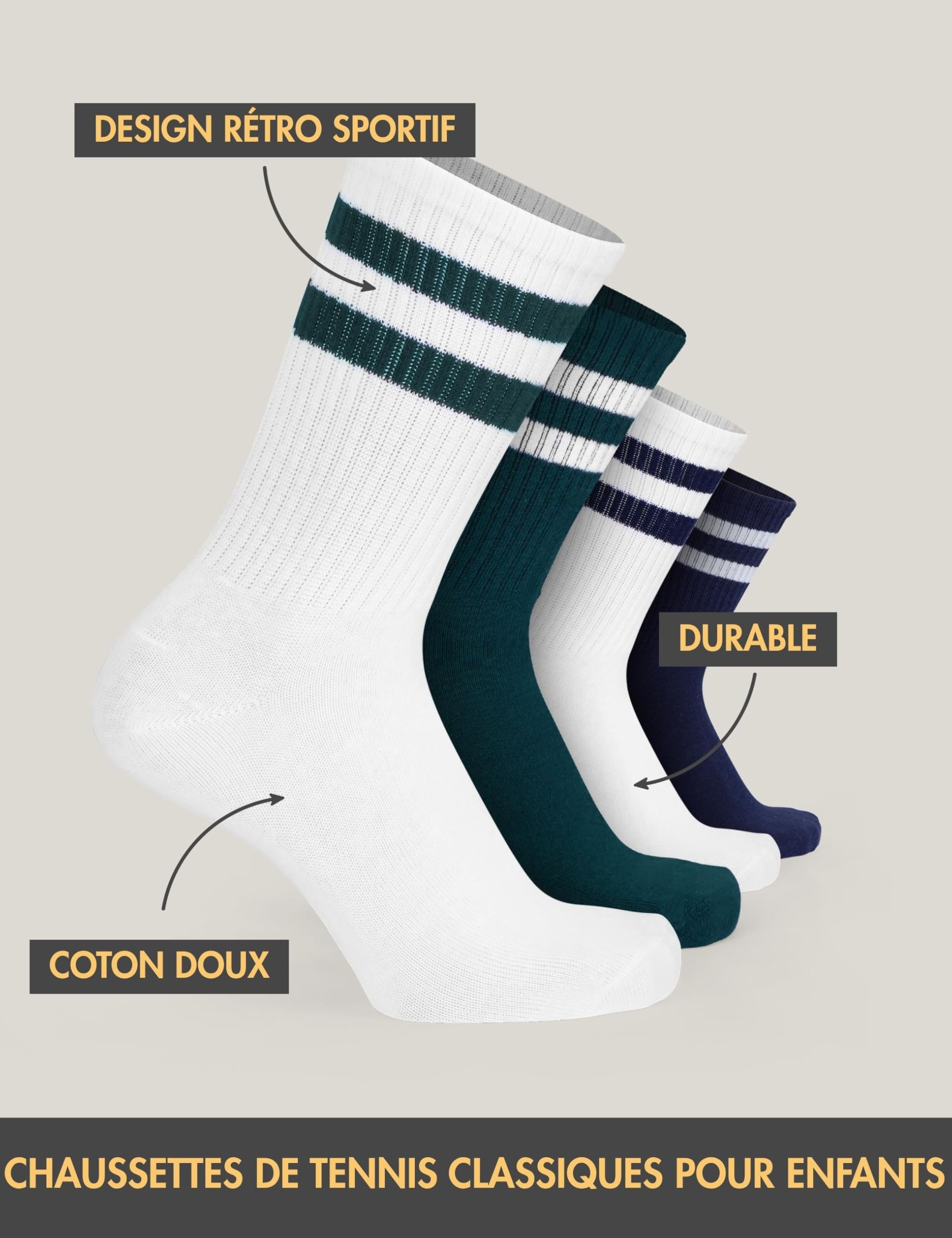Basic Treasure Lot de 4 Paires de Chaussettes de Tennis Enfant en Coton