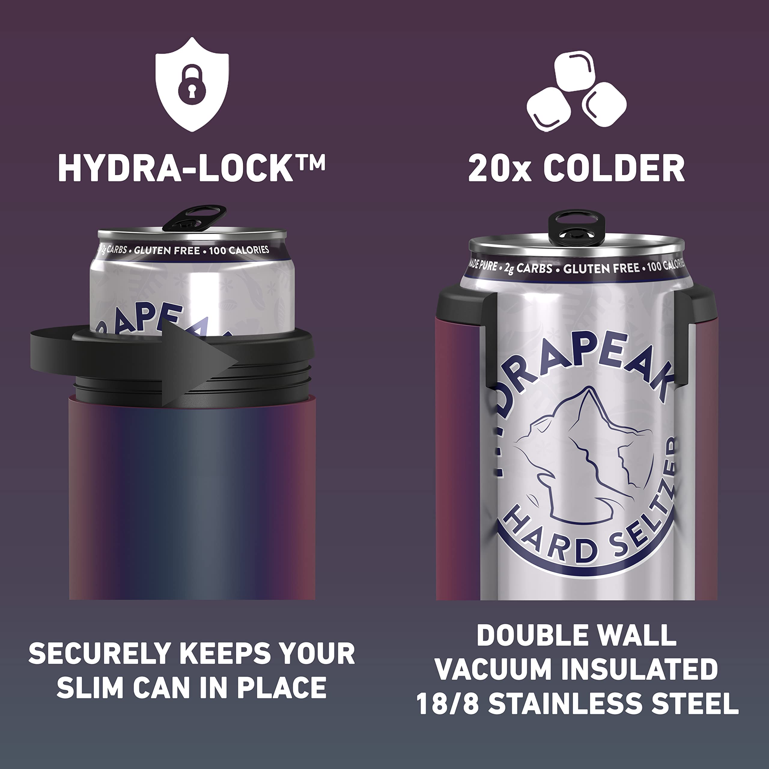 Hydrapeak Slim Can Cooler - Double Wall Insulated Skinny Can Cooler for All 12 oz. Hard Seltzer and Beer Slim Cans, Stainless Steel Can (Rainbow)