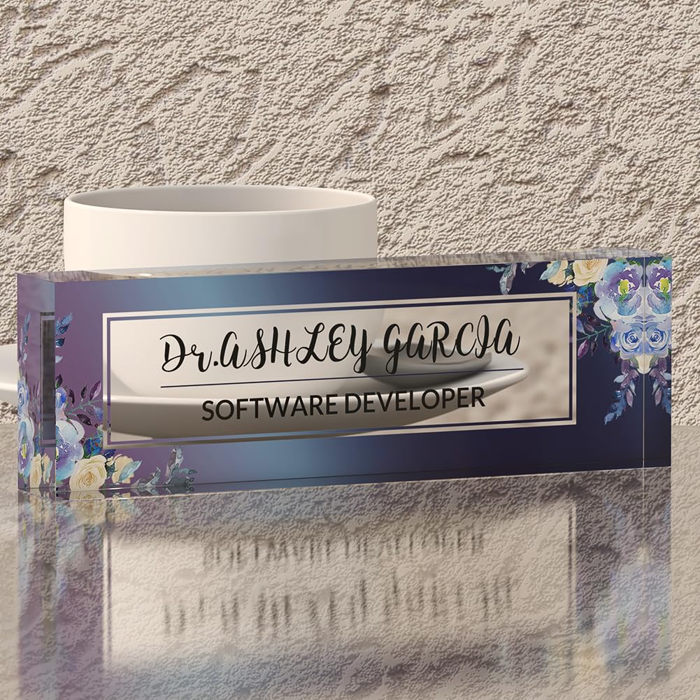 Personalized Office Desk Name Plate on Acrylic Glass - Custom Nameplate Decor, Accessories - Gift for Boss, Coworkers