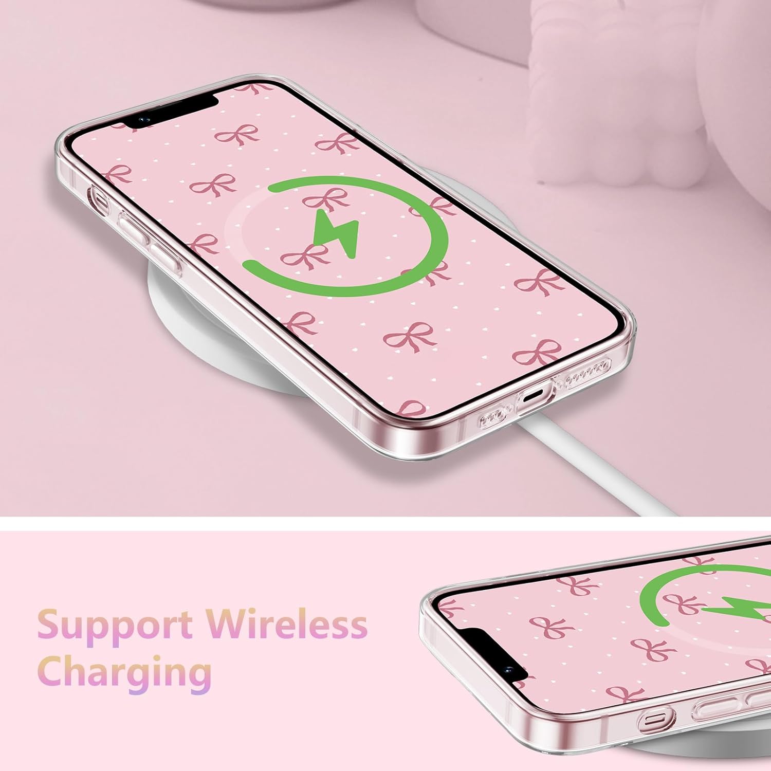 ZTOFERA for iPhone 13/iPhone 14 Case Glitter,Cute Clear Ribbon Bow Tie Aesthetic Phone Case,Sparkly Bling Trendy Soft Shockproof Protective Phone Cover for Women Girls,Soft Pink - Image 5