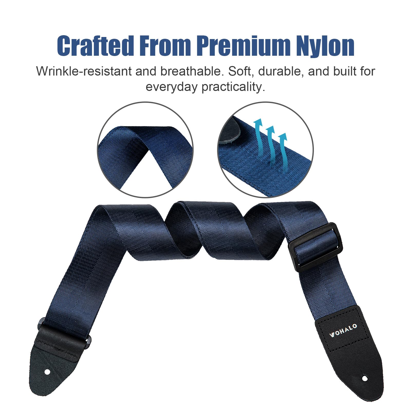 VOHALO Guitar Strap Adjustable Nylon Strap Length 36-60 Inches for Acoustic Electric Guitar Bass Strap Includes Picks and Accessories (Blue) - Image 3