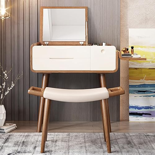 Miniatura 3 de Lartis Vanidad de maquillaje, tocador de maquillaje con taburete, muy fácil de montar, tocador, tocador con espejo, espejo de maquillaje abatible,