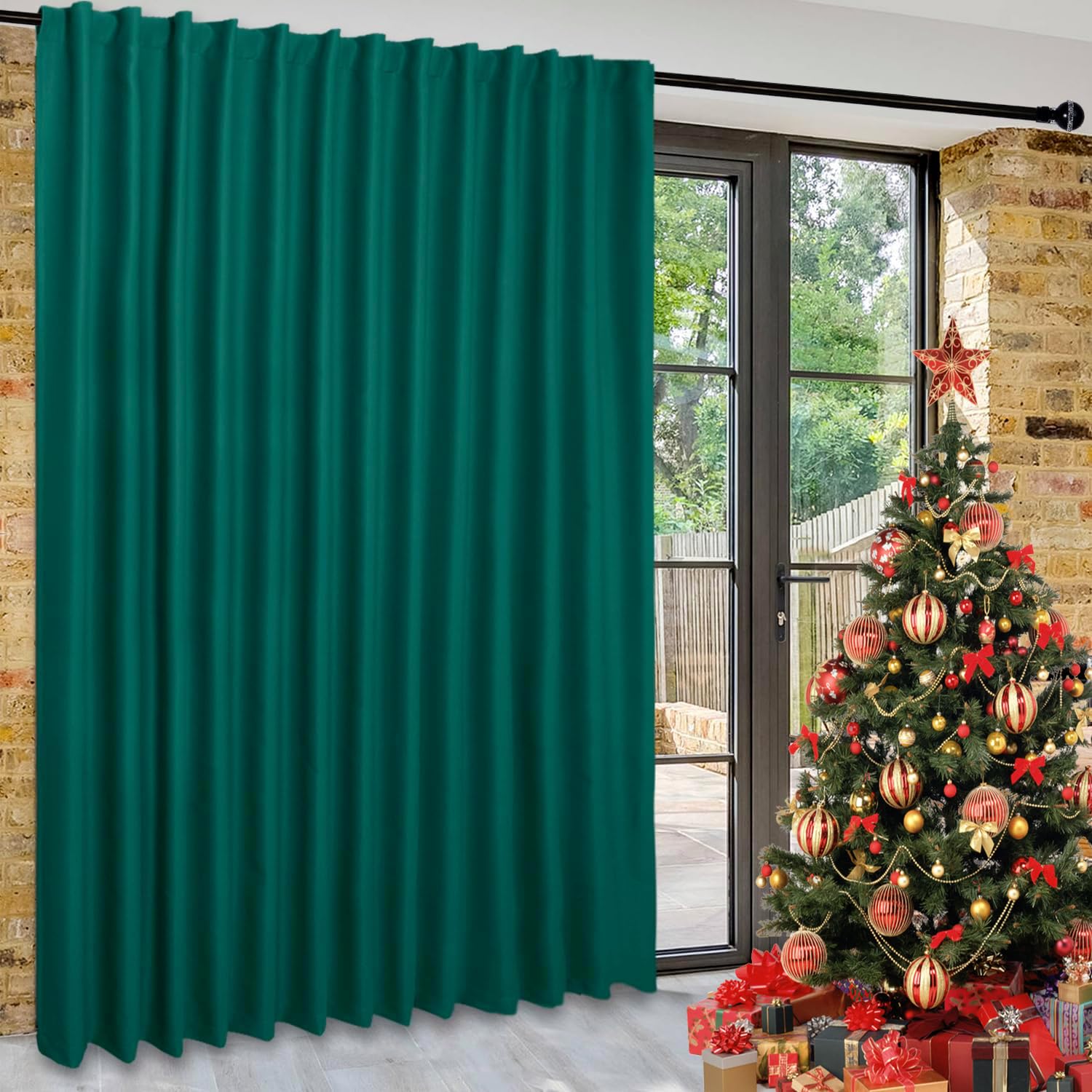 DWCN Privacy Room Divider Blackout Curtain - Christmas Patio Sliding Door Curtains, Extra Wide Thermal Curtains with Back Tab & Rod Pocket for Bedroom