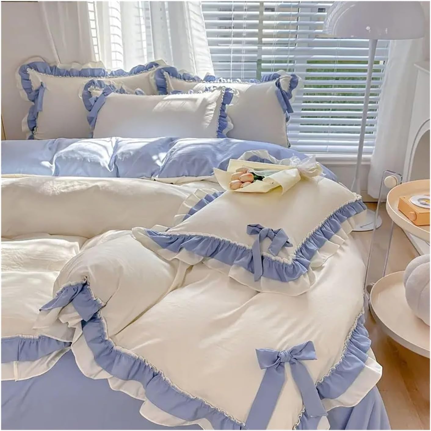 Bed, Four Seasons Universal Cotton Bedding Set, Princess Style Home high-end Bed Sheet Quilt Cover Pillowcase Four-Piece Set