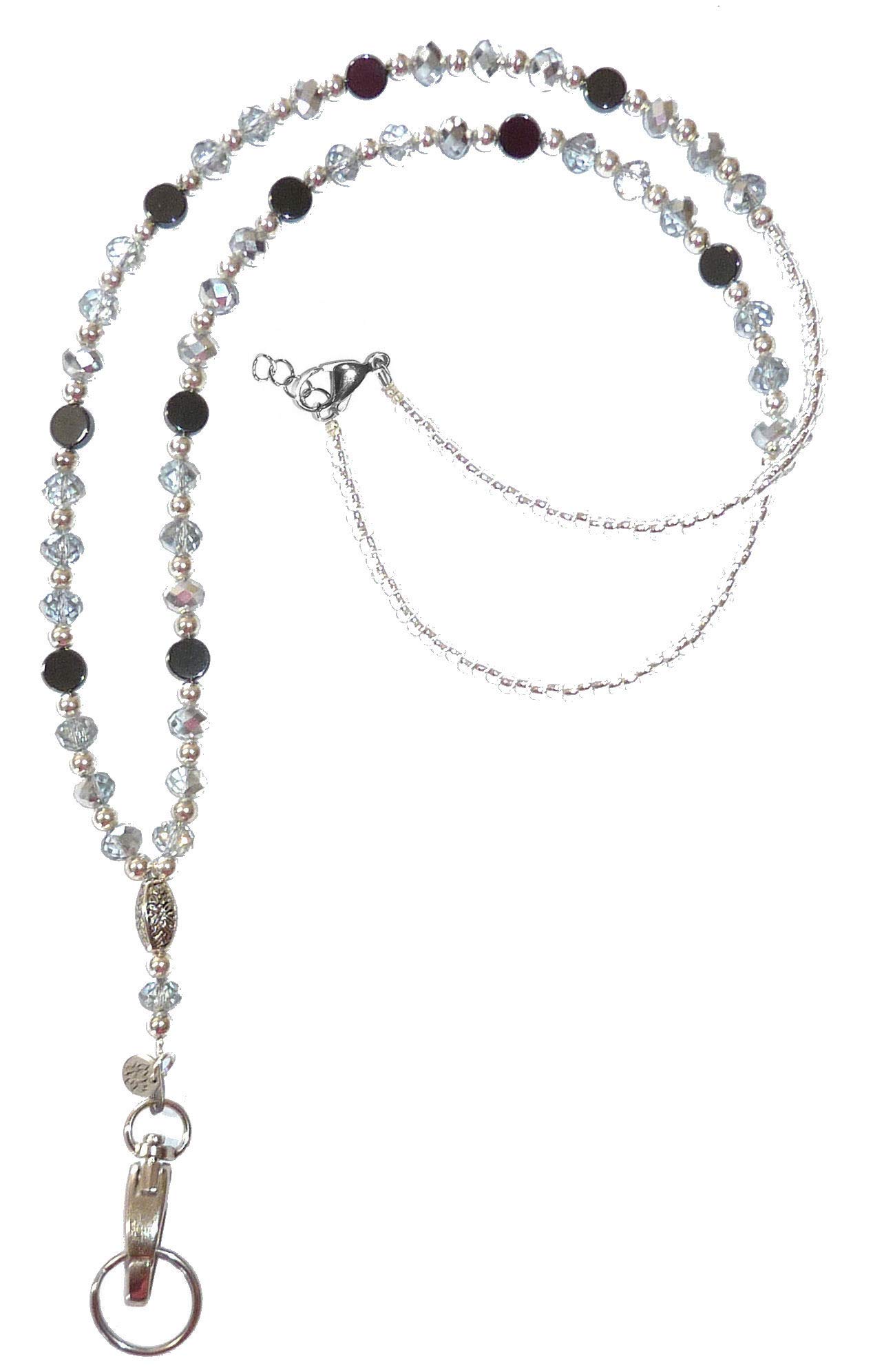 Hidden Hollow Beads Artistic Silver Women's Beaded Fashion Necklace Lanyard, Slim and Beautiful, Super Durable for Badge, Keys, ID, 34 inches Long Silver Non Breakaway (Stronger)