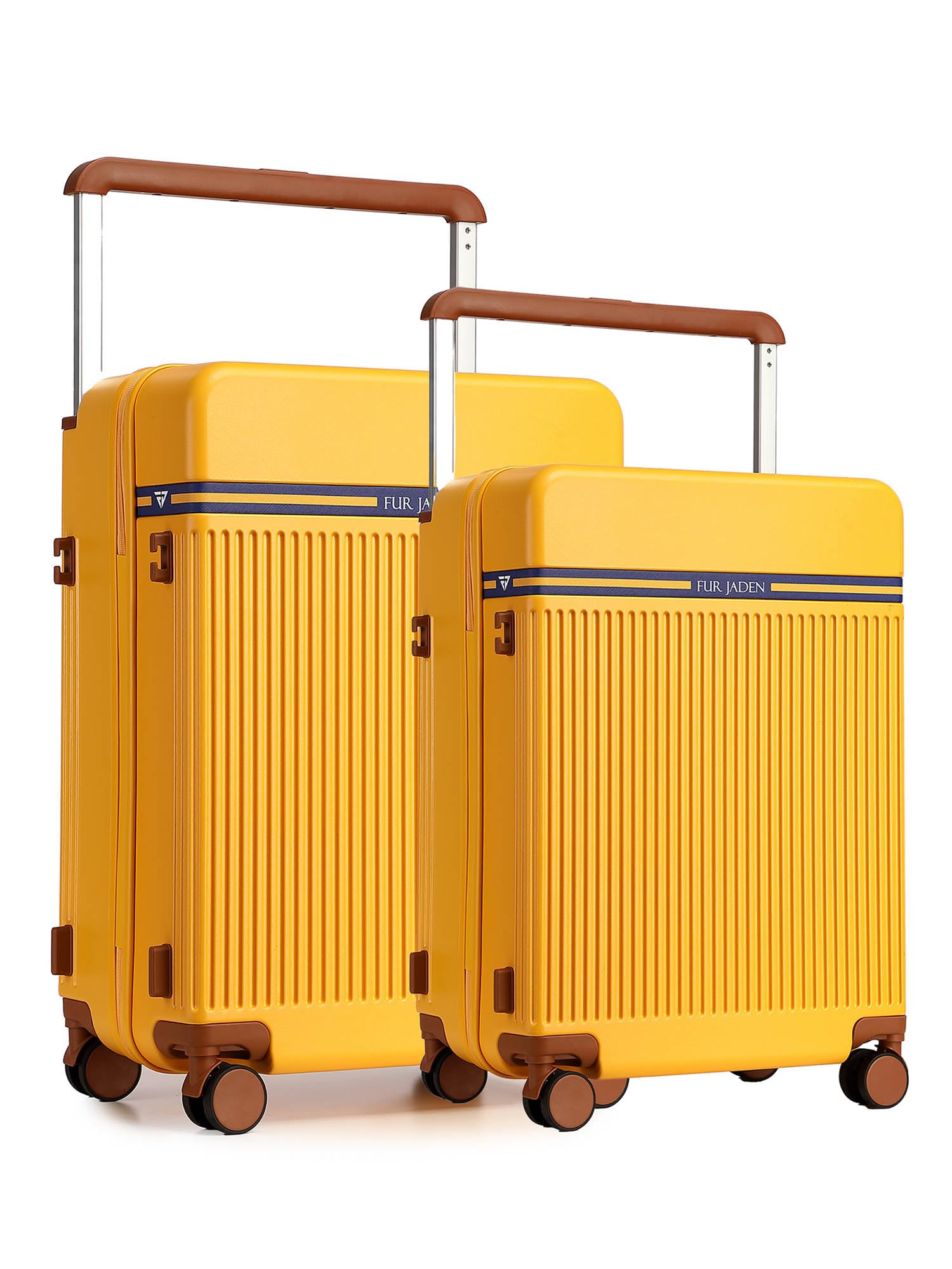 FUR JADEN The Aviator Set Of 2 German Polycarbonate Travel Luggage Suitcase with 8 StealthTech Silent Shock Absorbing Wheels, TSA Lock & Aerospace Grade Wide Handle (Sunflare, Set of 2 - Cabin+Medium)