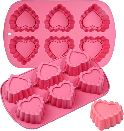 Kamehame Moldes para pasteles con forma de corazón, 2 moldes de silicona antiadherentes con forma de corazón para hornear