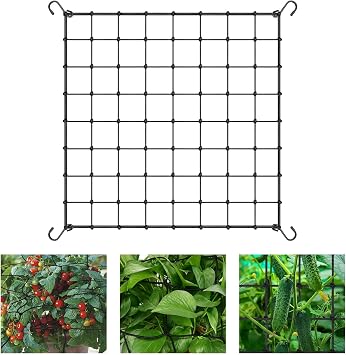 Trellis Netting, 4x4 Ft Plant Net with 4 Hooks Garden Trellis Netting Black Elastic Garden Netting Heavy-Duty Trellis Nets for Grow Tent Vegetables Fruits Flowers Plant Climbing Gardening