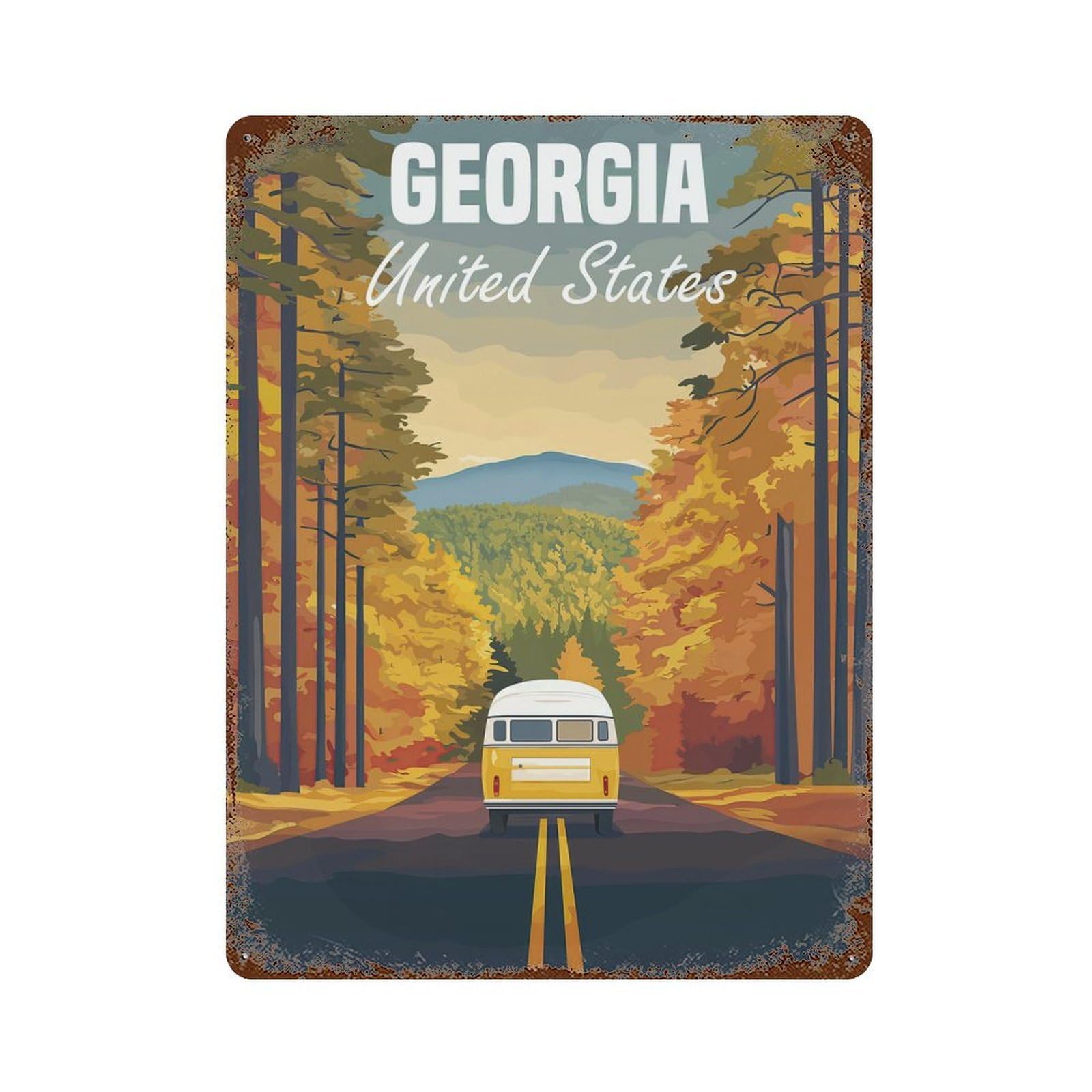 Decorative Tin Sign with Georgia Road Trip Travel Poster Design 15.7"x11.8", for Garage, Bar And Workshop Decor, Farmhouse Wall Decor