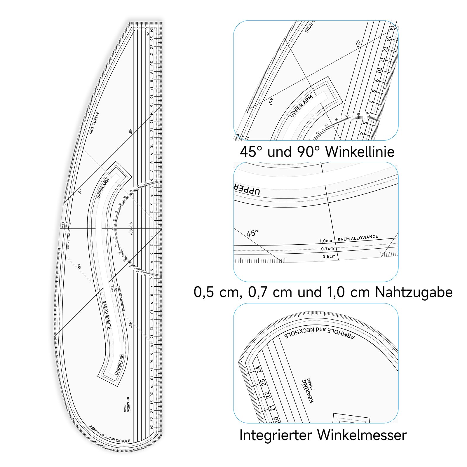 KEARING Muster - Lineal, Allzweck - Design - Lineal mit Seitenkurve