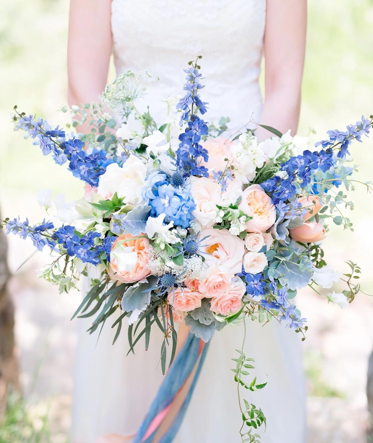 6Pcs Blue Delphinium Artificial Flowers 37.4’’ Faux Silk Larkspur Flowers Long Stem Artificial Flowers for Tall Vase Table Home Wedding Party Garden Decor(Blue)