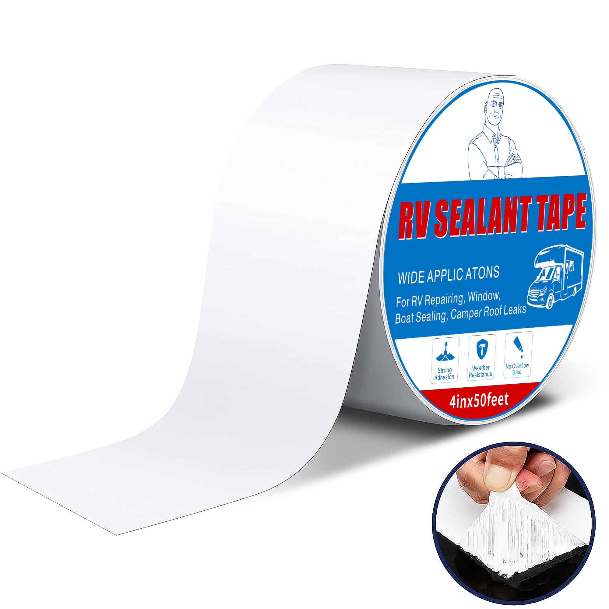 Rv Roof Tape White 4 Inch X 50 Feet, Waterproof Repair Sealant Tape UV-Resistant & Weatherproof Rv Awning Repair Tape for Window, Vent, Boat Sealing, Truck Camper Roof Patch kit Metal Roof Sealant