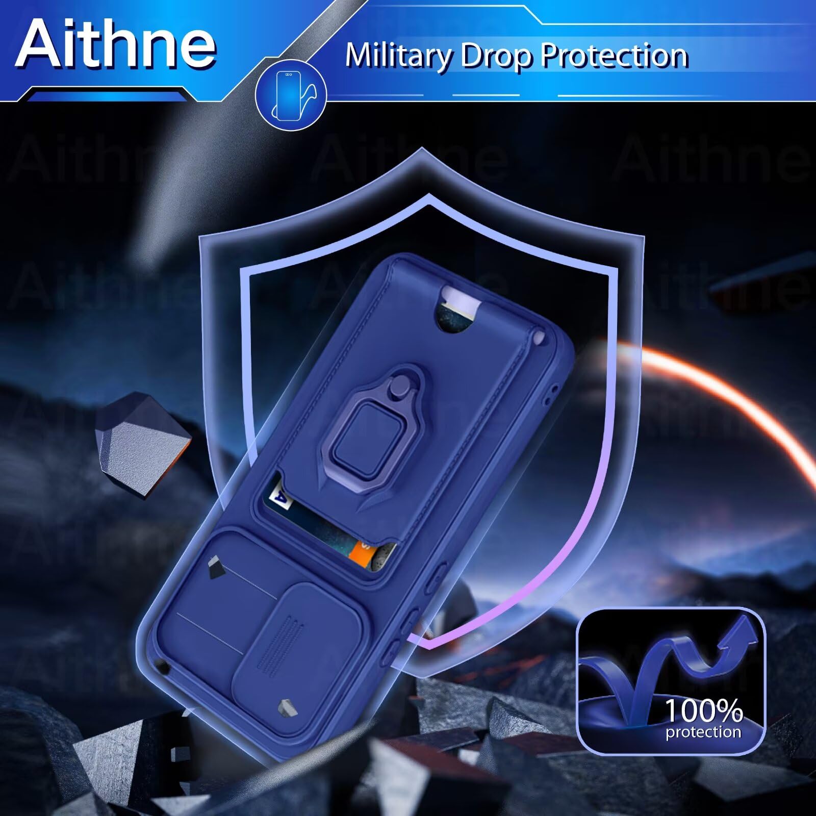 Aithne Funda con Cuerda para Xiaomi Redmi Note 13 Pro 5G/Poco X6 5G Case con Ranura para Tarjetas,360 Anillo función de Soporte Cubierta -Azul — view 5