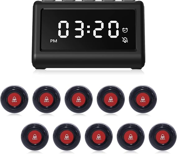 CallToU Wireless Calling System Caregiver Pager Call Button System with 10 Waterproof Call Buttons and 1 Number Receiver for Clinic Nurses Station Restaurant Nursing Home