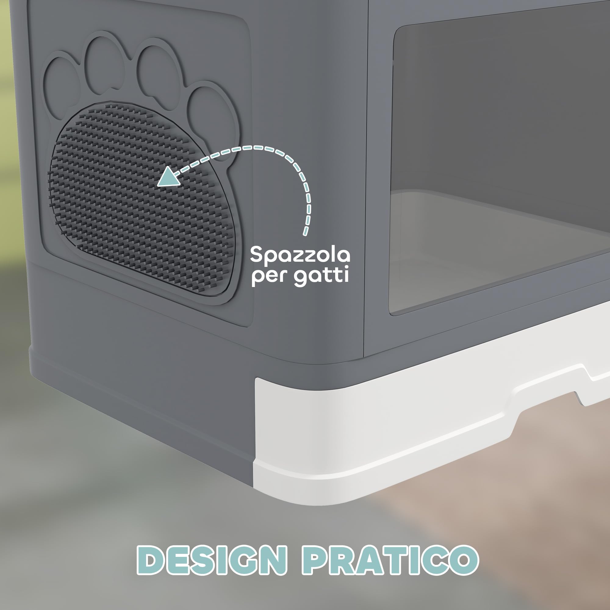 PawHut Lettiera per Gatti Chiusa con Coperchio Apertura Frontale Grigio | Toilette per Gatti, Doppia Entrata Frontale e Superiore, Cassetto Estraibile, Paletta e Spazzola, Facile da Pulire