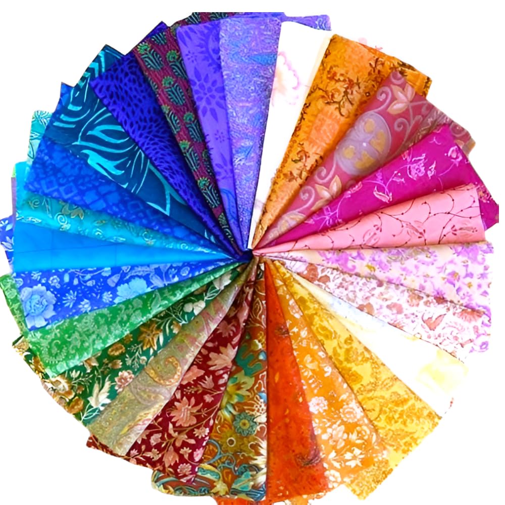 RAJBHOOMI HANDICRAFTS Rajbhoomi 25 Pieces Of Vintage Silk Remnants, Silk Fabric Scraps, Easter Egg Dyeing Silk Scraps, Silk Recycled Craft Fabric (8 X 8 Inches)