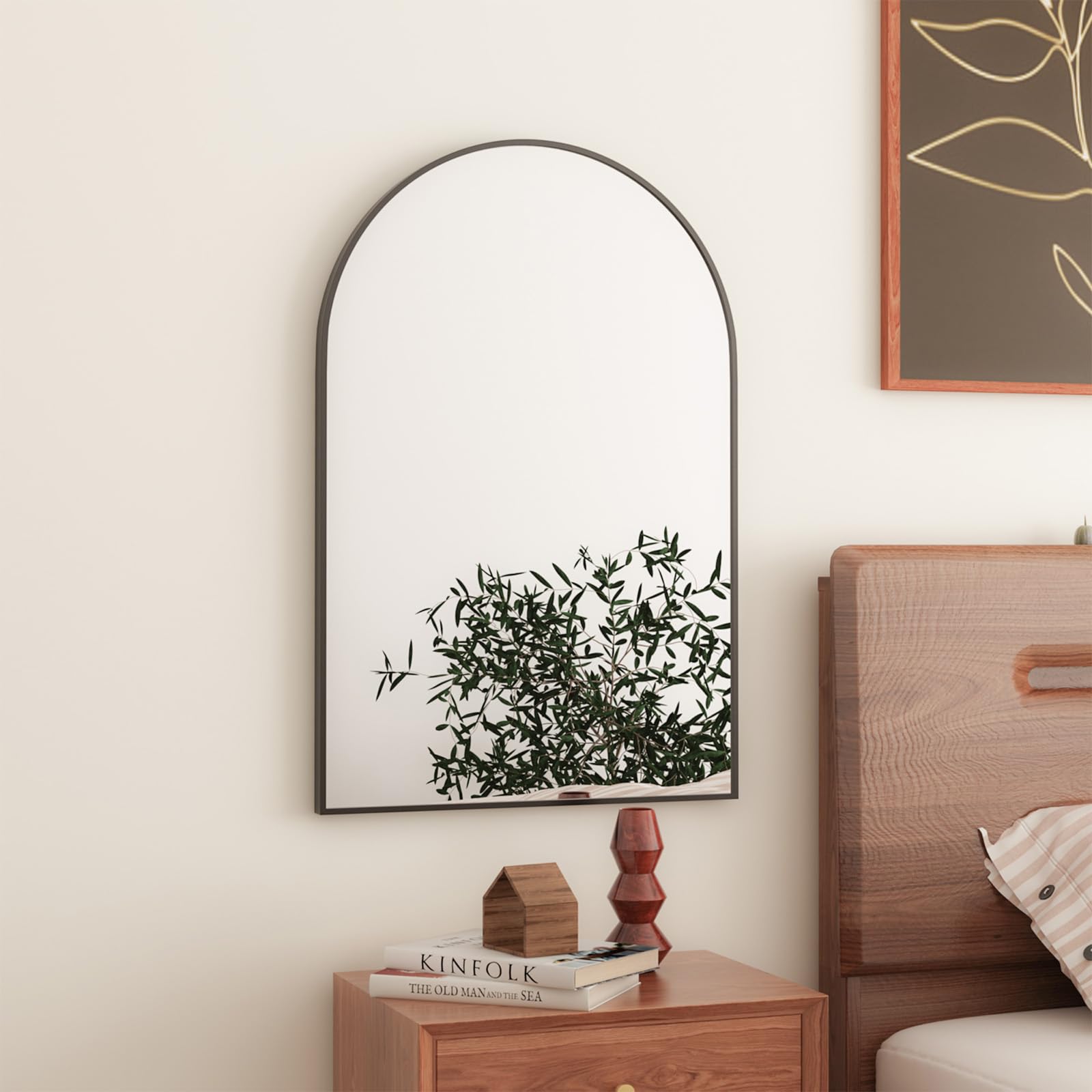 Espejo de Pared abovedado de 50 x 75 cm, Color Negro, Espejo de baño con Marco de Metal, Espejo de Pared abovedado para Entrada, Chimenea, Dormitorio (Negro)