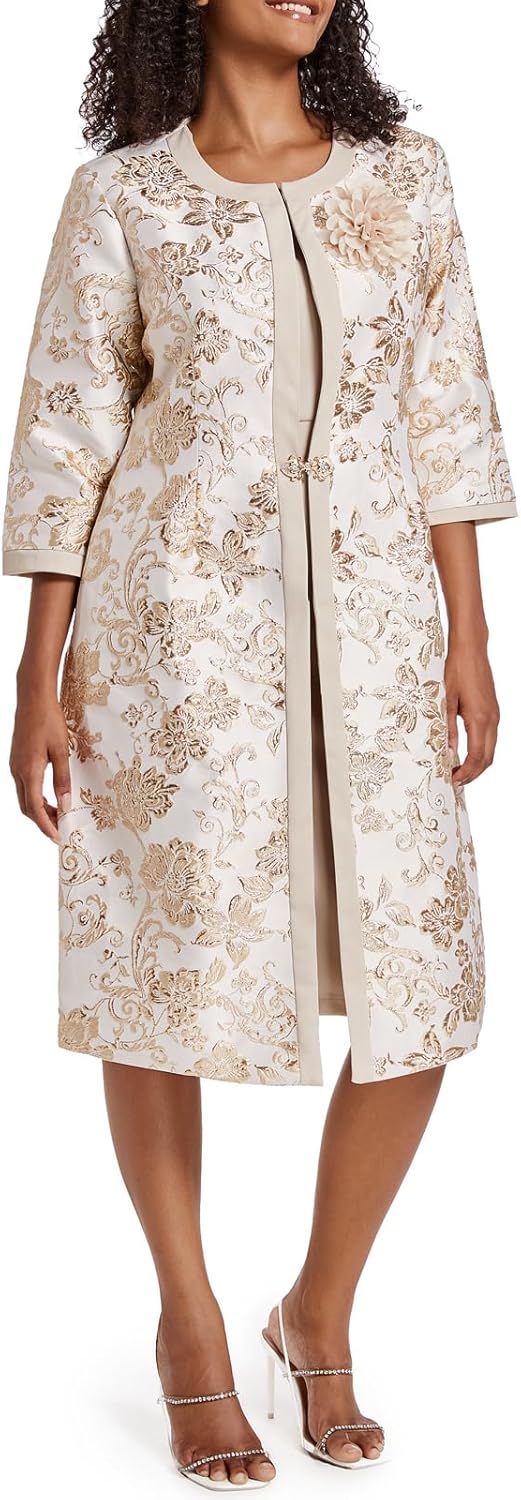 Women's Two Piece Dress Church Suits Mother Gift Special Occasion Wedding Party Jacquard Embroidery Long Jacket Church Set - Image 2