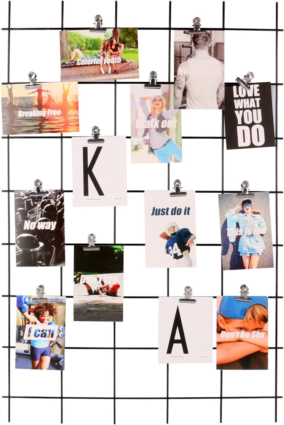 hosaken Grid Wall System Chrome Metal Grid Panel，Mesh Display Panels, Photo/Art Display &Organizer, Size: 31.5"x20.5"-Black.