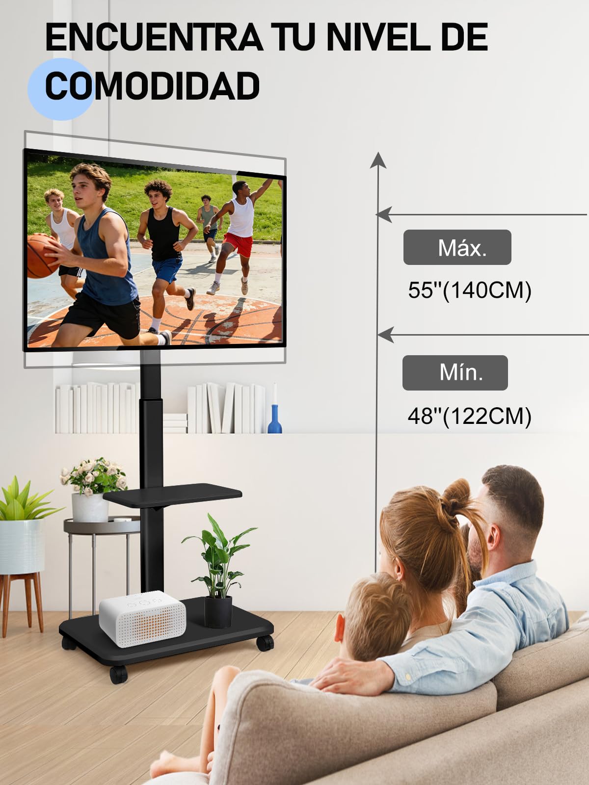 Soporte para TV móvil de 32 a 70 Pulgadas, Pantalla Plana LED/LCD/OLED, Ajustable en Altura, Soporte para TV portátil con Ruedas hasta 100 kg, para Dormitorio y Exteriores