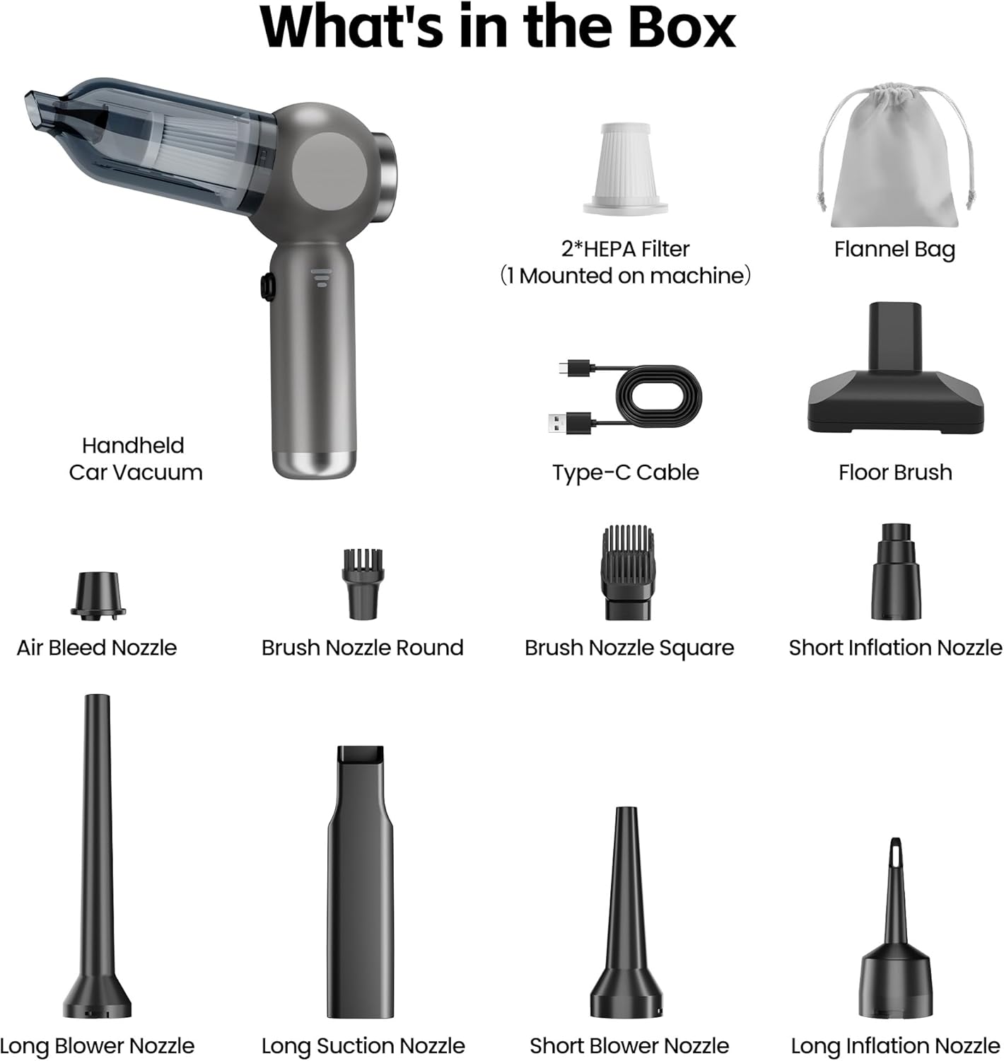 Portable Car Vacuum Cleaner High Power 17500Pa, Lightweight Mini Vacuum Cleaner, Hand Held Vacuum with LED 3-Speed Display, Multiple Attachments, Car Cleaning Kit Interior, Ideal Gift for Cars Owners - Image 8