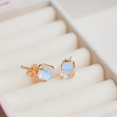 Miniatura 3 de Gempires Natural Raw Rainbow Moonstone Prong Setting Stud Earrings, 8-10 mm Crystals Earring, June Birthstone, Handmade Jewelry, Gift for Her
