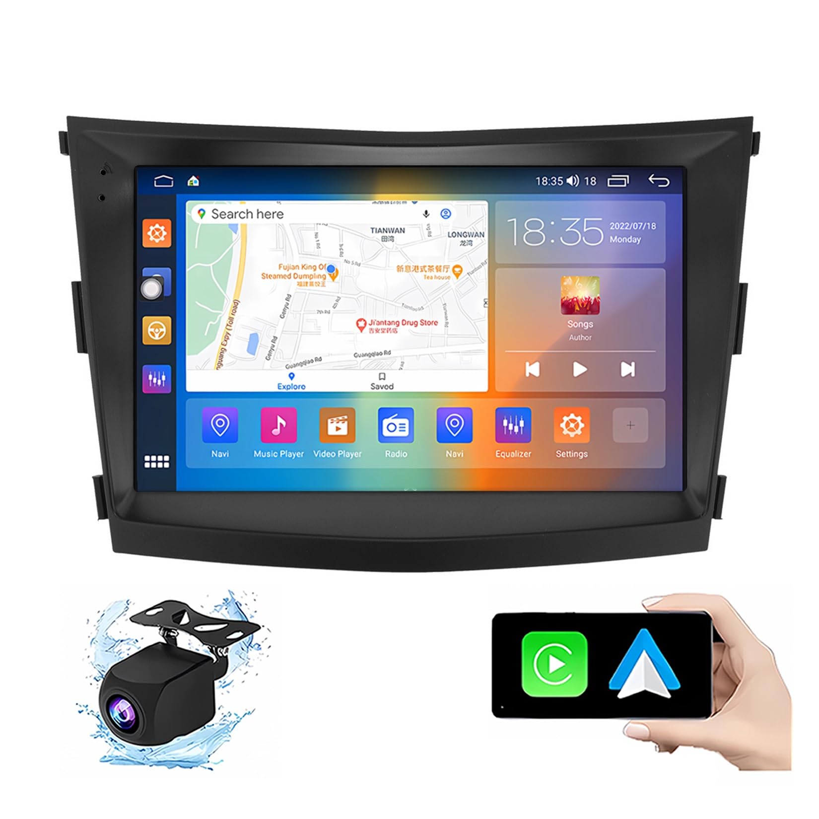 Genérico Estéreo Android 10" con Pantalla táctil Doble DIN para SsangYong Tivoli (2015-2019), con CarPlay, navegación GPS, cámara de reversa AHD, Controles en el Volante, Radio FM, Bluetooth y USB.