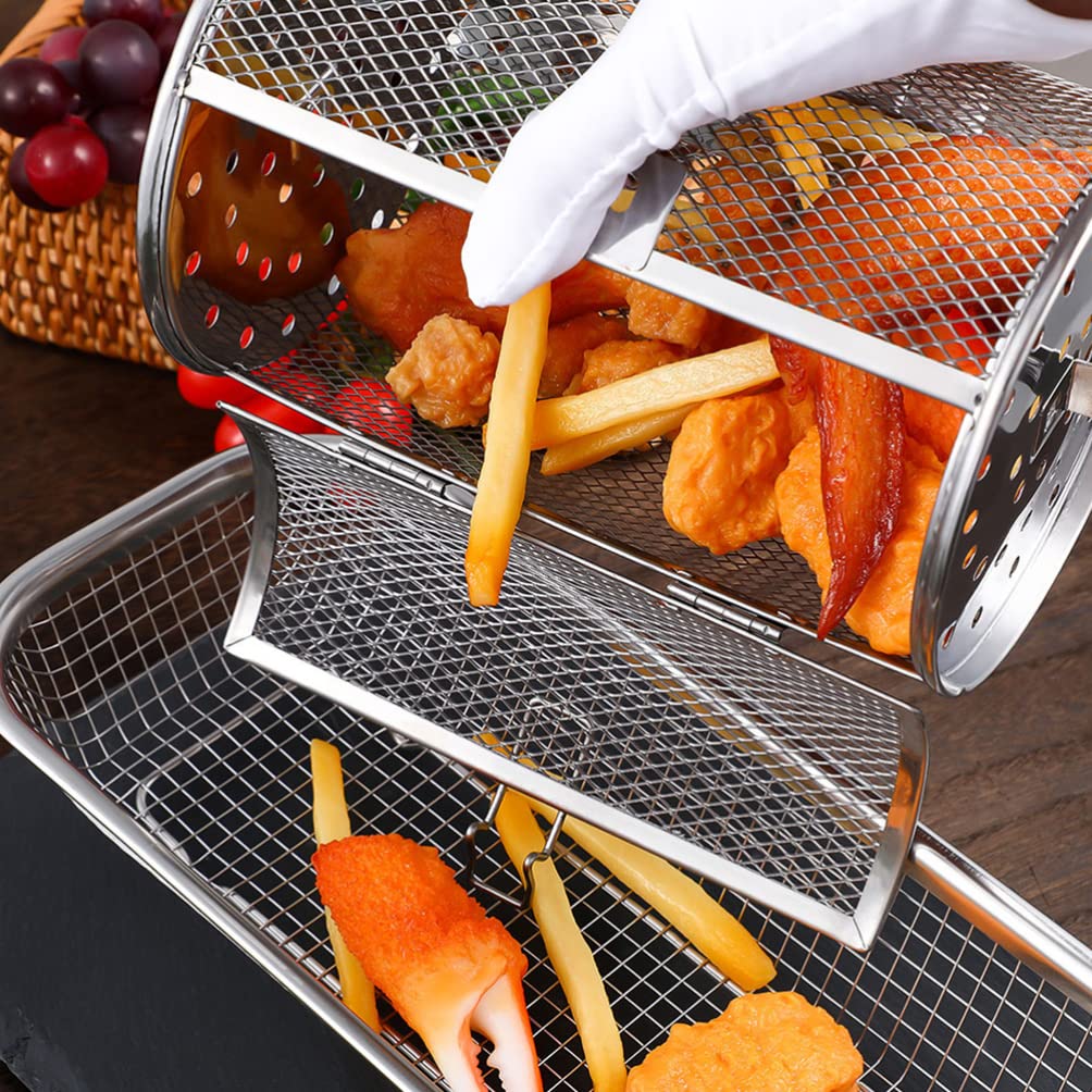 SHERCHPRY Grill Röstkorb Aus Edelstahl Universeller Rotisserie Grillkorb Mit Beweglicher Tür Für Gemüse Nüsse Und Für Bbq Und Familienfeiern
