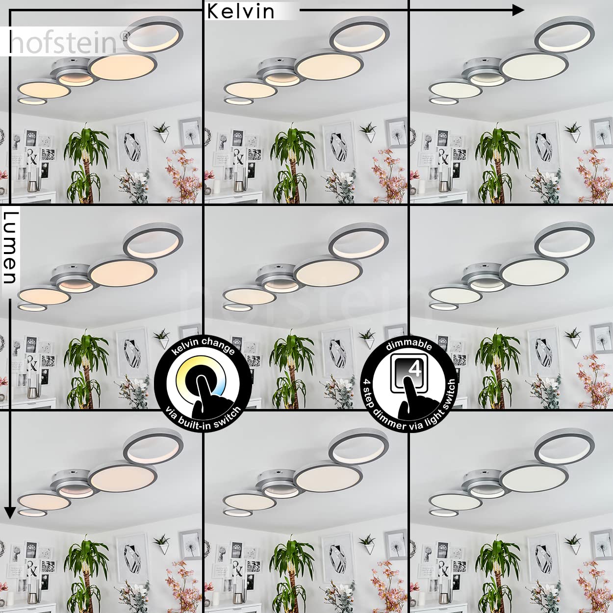 HOFSTEIN LED Deckenleuchte Carabajal, dimmbare Deckenlampe aus Metall in Titanfarben/Weiß, CCT einstellbar 2300-3000-4000 K, dimmbar über Lichtschalter, 5350 L, 46 W, Wohnzimmer, Schlafzimmer, Küche