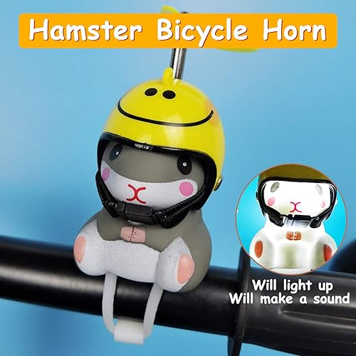 Miniatura 2 de wonuu - Campana de bicicleta con luz y casco, lindo silbato de bicicleta con forma de hámster, decoración de salpicadero, campanas de bicicleta de