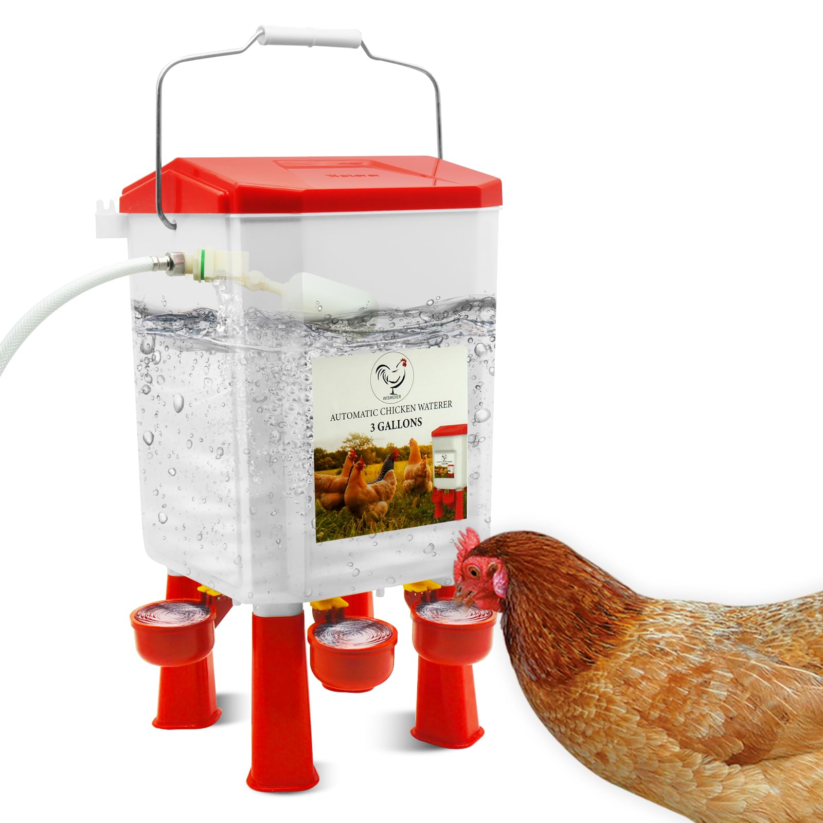 WISMOIER Automatic Chicken Waterer with Float Controlled, 3 Gallons Free Standing Poultry Waterer with Legs and Hose Extension Attachment, Automatic Poultry Water Feeder for Chicks, Duck, Turkey
