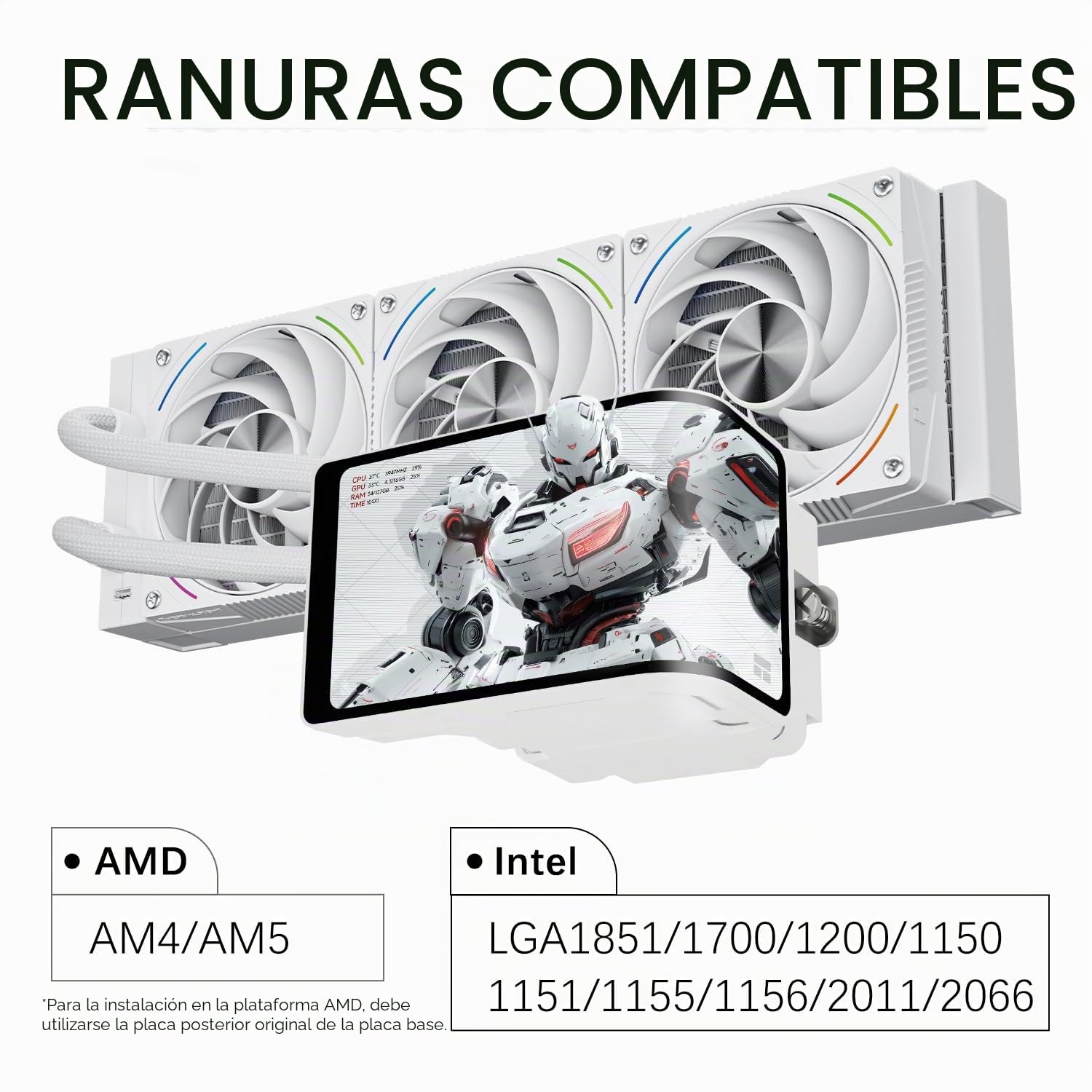 TR-Thermalright Wonder Vision 360 Turbo ARGB White Liquid CPU Cooler, 6,67 pulgadas, pantalla curva 3D con resolución de 2400 x 1080, magnético, 360 mm Aio, blanco, para AM5, LGA1851/1700
