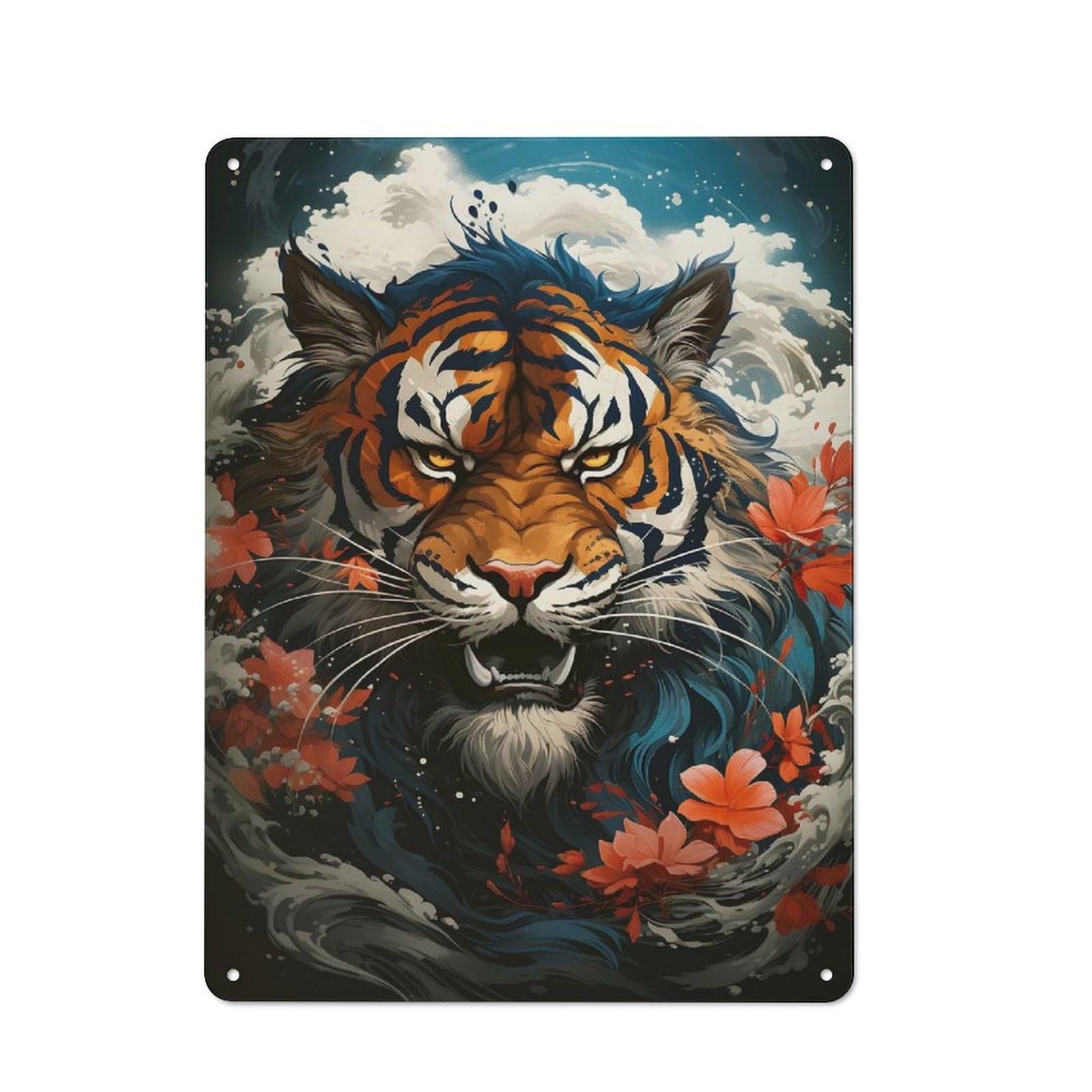 Vintage Cafe Metal Sign 40x30cm Featuring Tiger Illustration, Bistro Wall Plaque for Cafe, Bistro, Bakery Or Restaurant