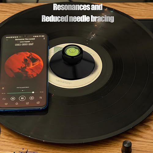 Miniatura 3 de Preffair Estabilizador de peso para discos audiófilos, 3.8 onzas, peso de aluminio con nivel de burbuja y almohadilla protectora de base suave,
