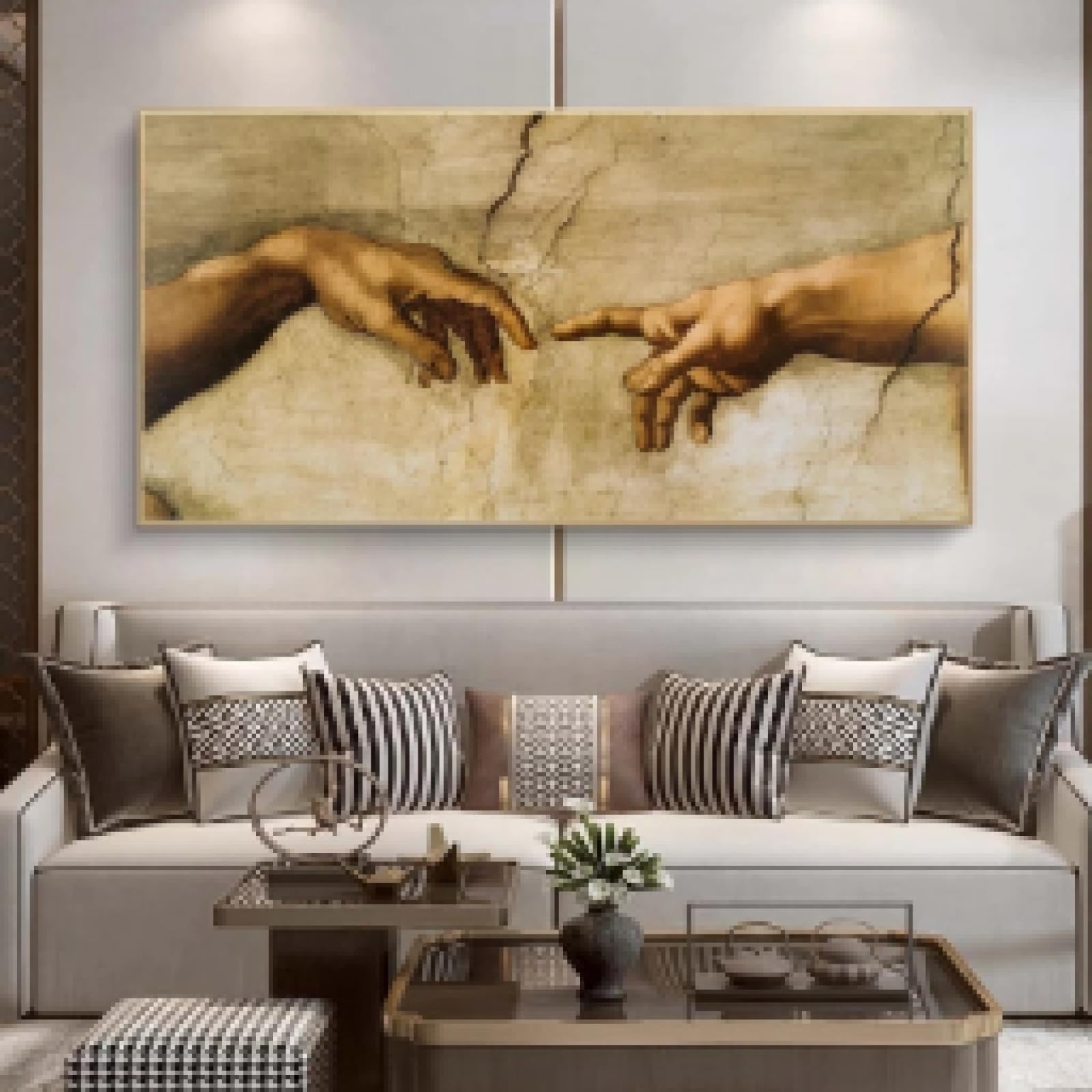GEMMII La Creazione di Adamo di Michelangelo Quadro Su Tela Dipinti famosi Tela da parete Arte Mano a mano Stampe artistiche 80x160 cm Senza cornice