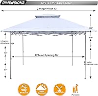 Vista 2 de ABCCANOPY - Base para toldo desplegable de 13 x 13 pies sobre estructura de toldo de 10 x 10 pies con parte superior doble ventilada, 4 bolsas