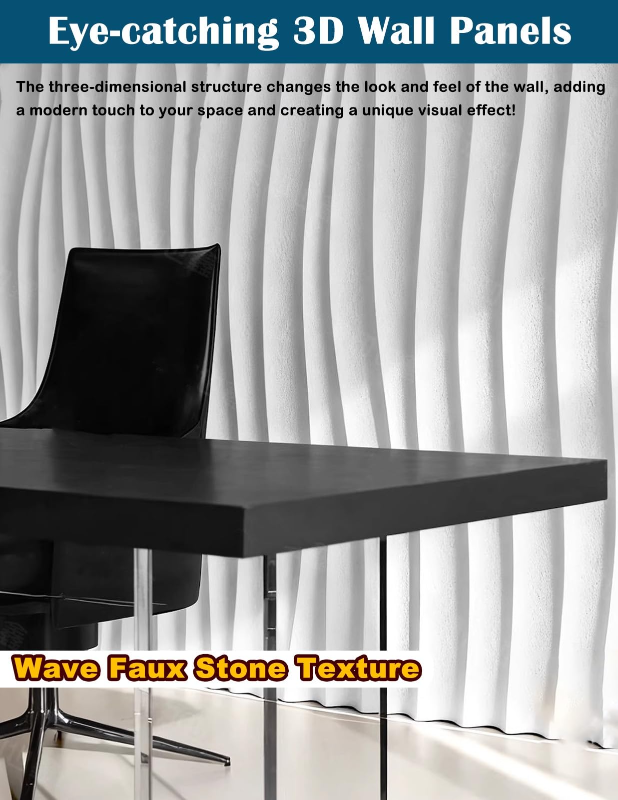 Wave - Paneles de pared de poliuretano 3D con textura de piedra sintética, revestimiento de pared interior exterior para pared decorativa, paneles de fondo para sala de estar (blanco, paquete de 4)
