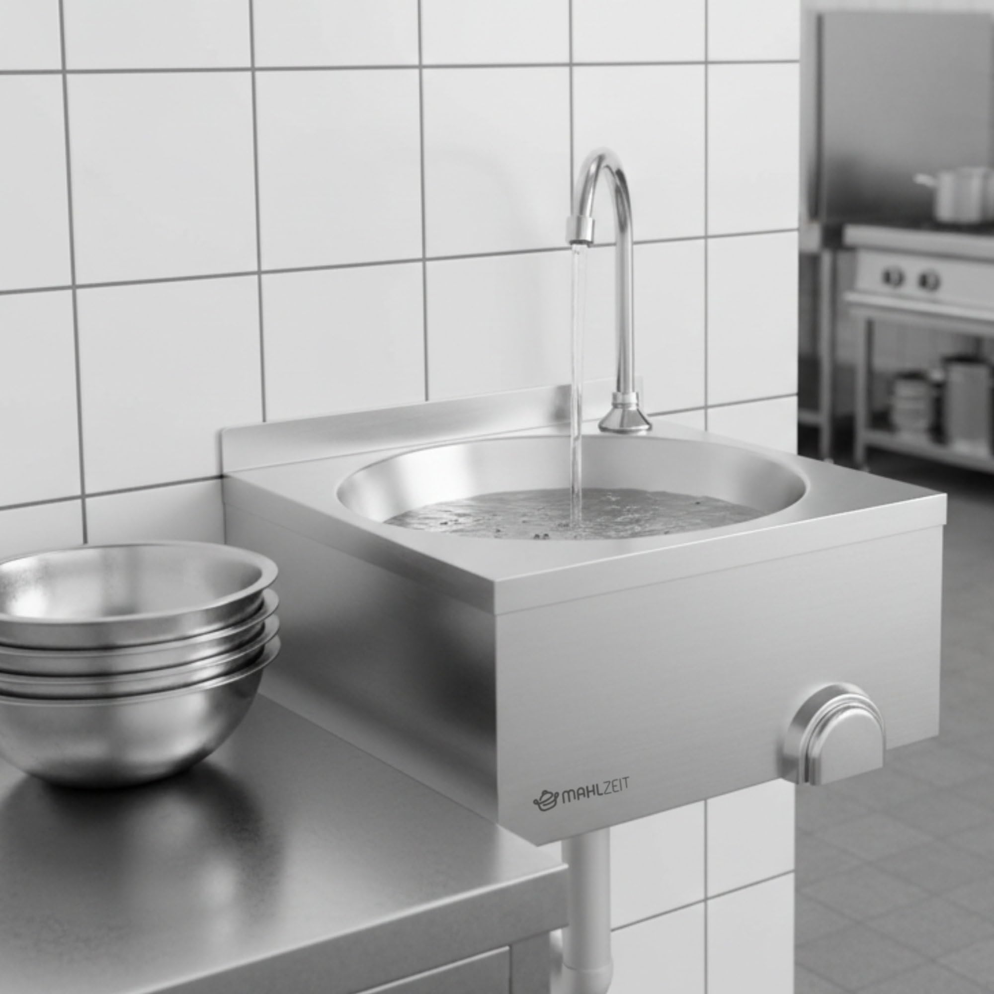 Mahlzeit Lavandino in acciaio inox con azionamento a ginocchio | Lavello per ristoranti, lavandino industriale, lavandino a parete per la ristorazione | Lavandino industriale a parete, lavello in